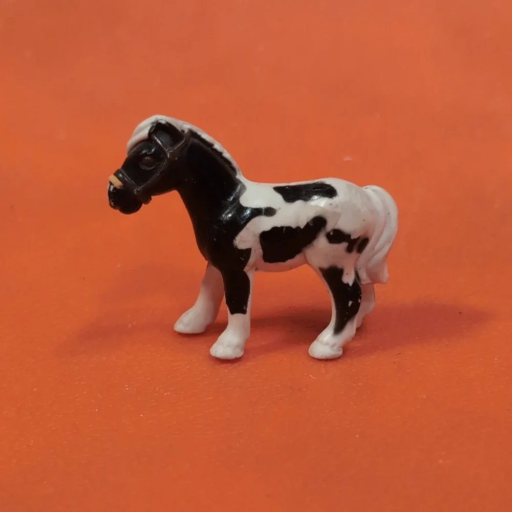 Vintage Miniature Black White Pinto Toy Horse Figurine Plastic 2